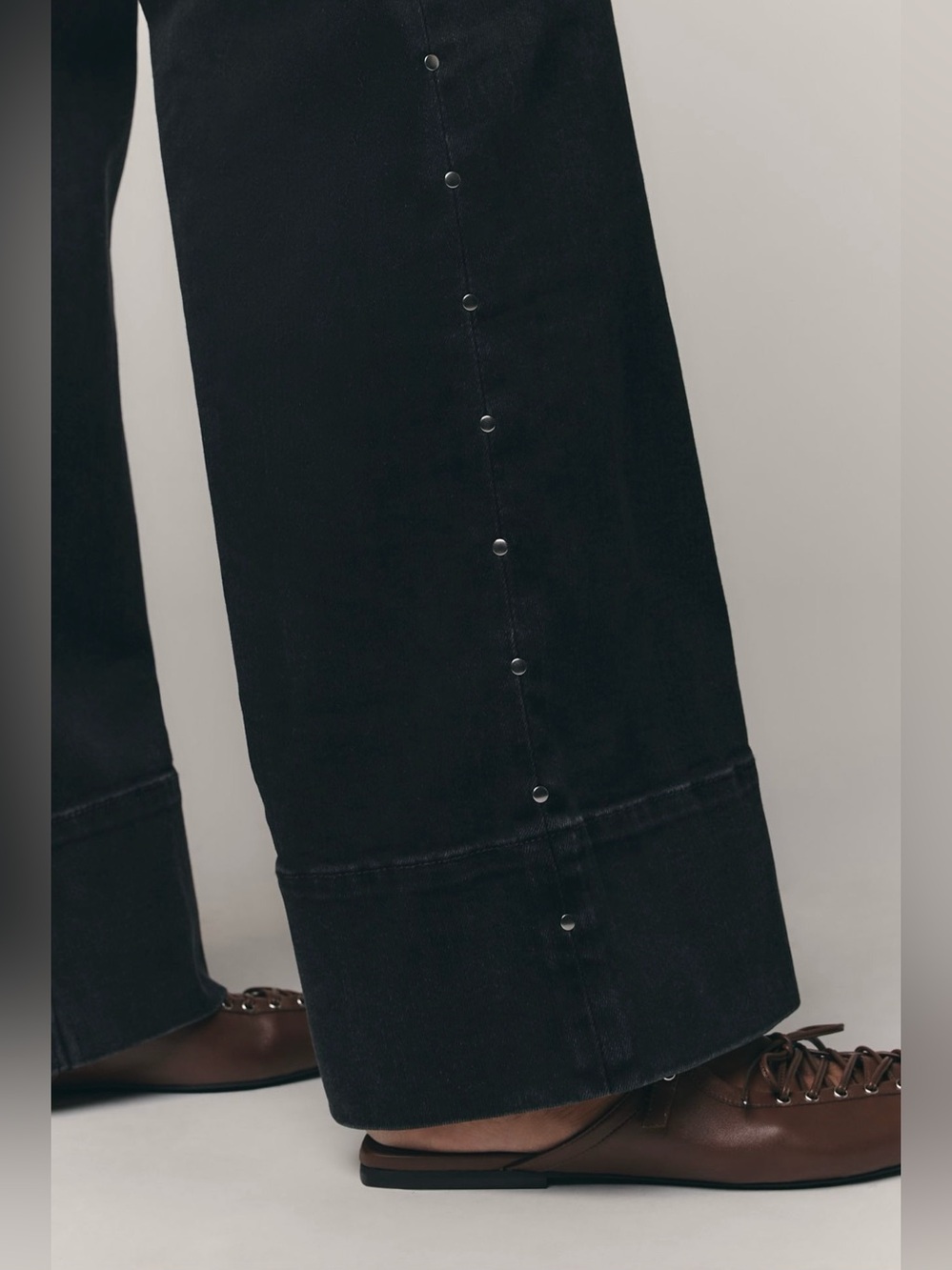 Pilcro Anthropologie The Rylan Black Studded Relax Hi Rise Flare Jeans NWT 32T - Picture 3 of 15